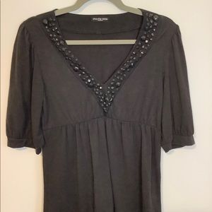 Cha Cha Vente Black V Neck Baby Doll Style Top